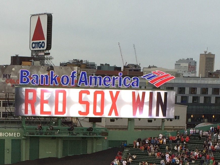 Fenway Park scoreboard Red Sox win
