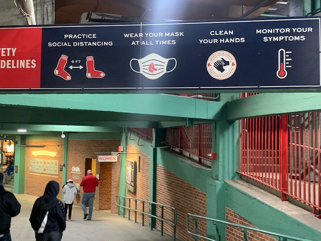 Fenway Park Opening Day social distancing sign